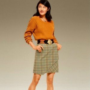 CAbi 3584 Pastime Plaid Skit Asymmetrical Brown Tan Cream & Yellow Size Medium